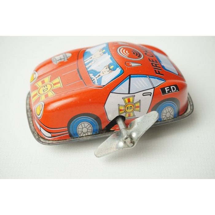 Vintage Russ Berrie Tin Litho Wind-up Toy Porsche 911 Coupe Fire Chief F.D.  Car