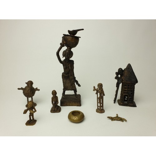 Ashanti tribal art bronze beeldjes, 8 stuks, set 1