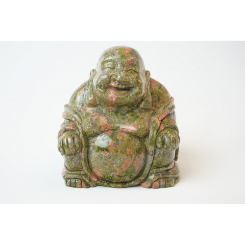 Lachende Boeddha beeldje in de kleur groen - ik denk van marmer